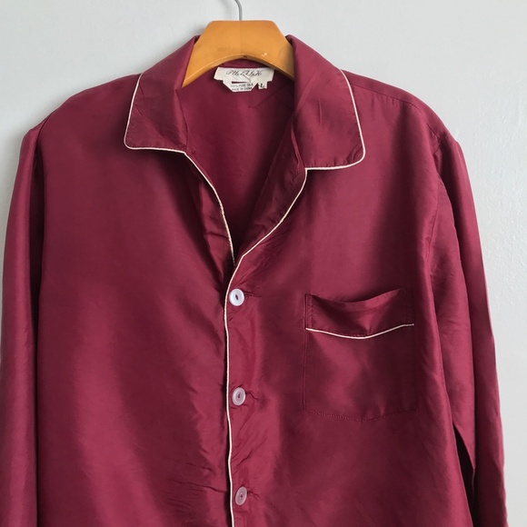 PUSILK Red PJ Silk Shirt Red Long Sleeve Mens L - Picture 2 of 9